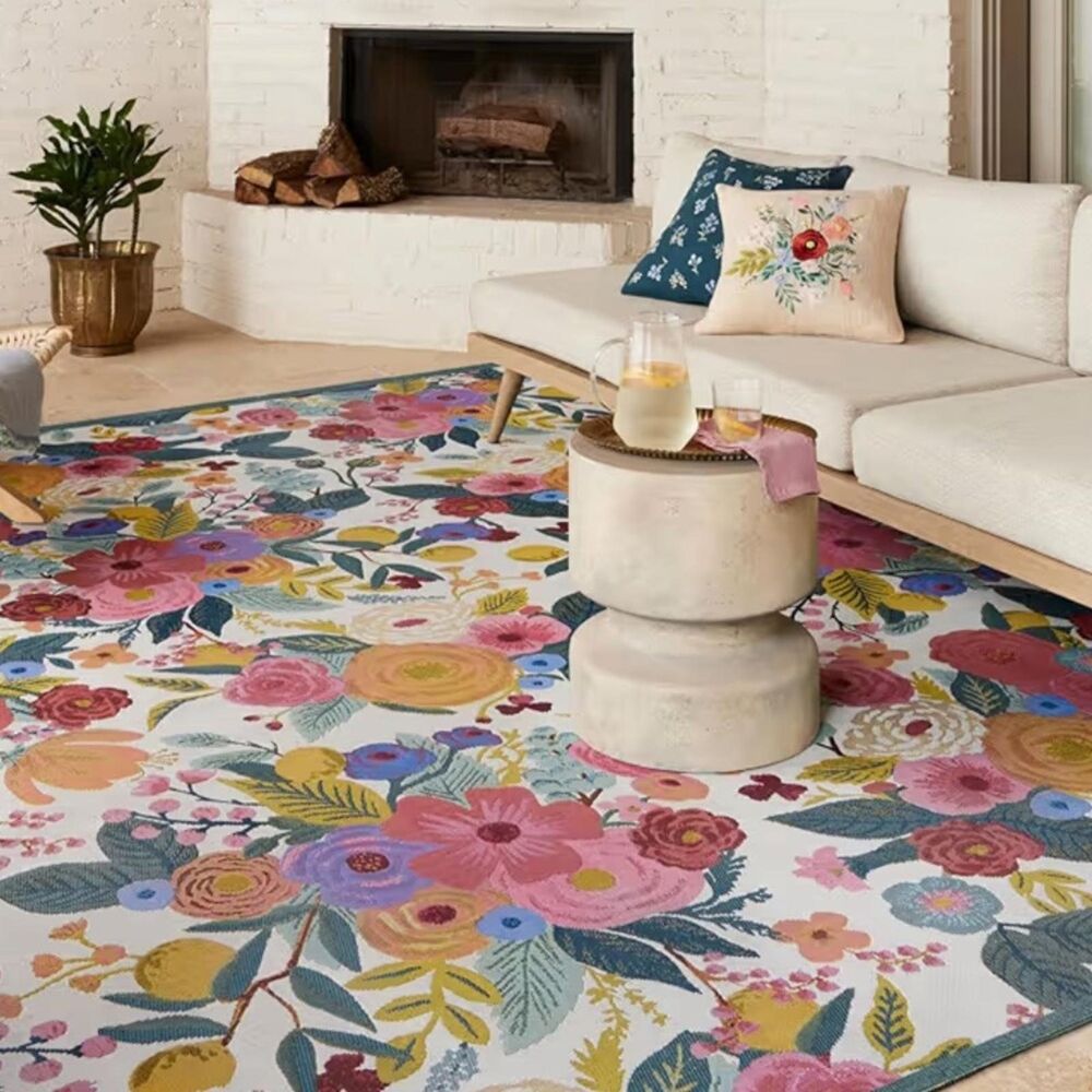 Rifle Paper Co. Garden Party Rug Runner Indoor Outdoor Floral Easy Care Low